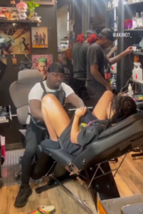 Bitch Squirts While Getting A Tattoo On Her Pussy